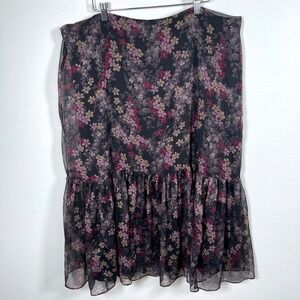 Lauren Ralph Lauren Womens Dark Floral Skirt Sz 14 Chiffon Black Ruffle Lined